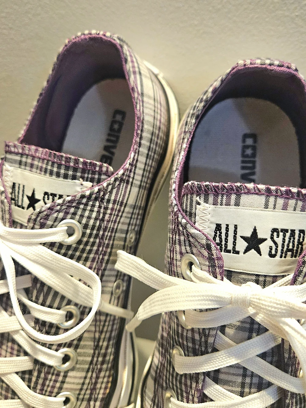Converse Chuck Taylor Low Top Plaid Sneakers - White & Purple - Picture 3 of 12